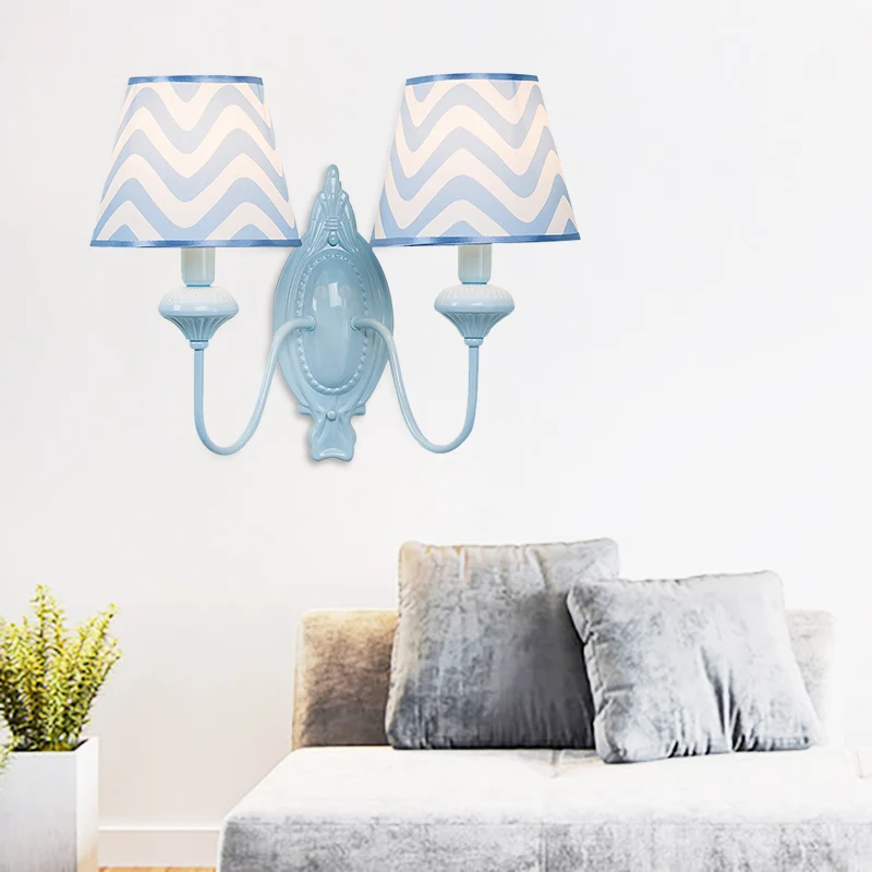 Studeerkamer taps toelopende kap wandlamp stof en metaal 2-kops kinderwandlamp blauw Clearhalo