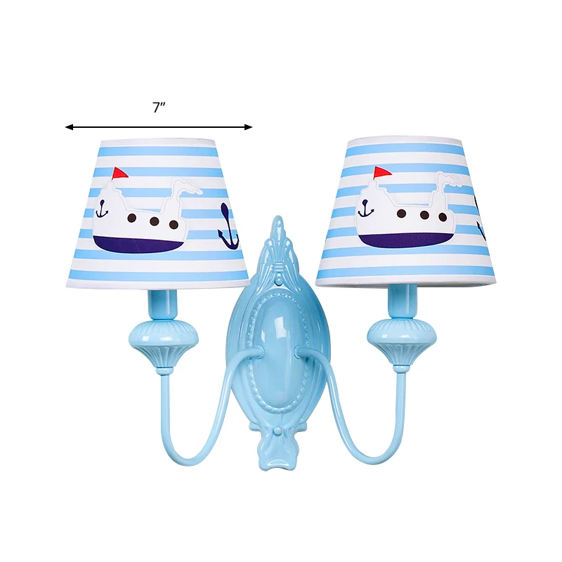 Studeerkamer taps toelopende kap wandlamp stof en metaal 2-kops kinderwandlamp blauw Clearhalo