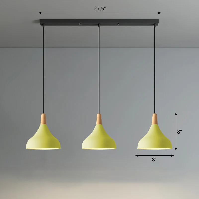 Swell-vormige hanglamp Macaron Metaal 3-koppige meervoudige hanglamp met houten punt Clearhalo