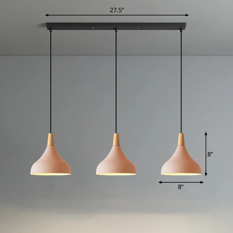 Swell-vormige hanglamp Macaron Metaal 3-koppige meervoudige hanglamp met houten punt Clearhalo