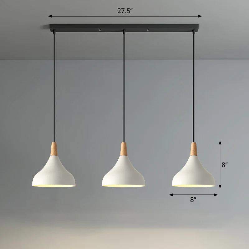 Swell-vormige hanglamp Macaron Metaal 3-koppige meervoudige hanglamp met houten punt Clearhalo