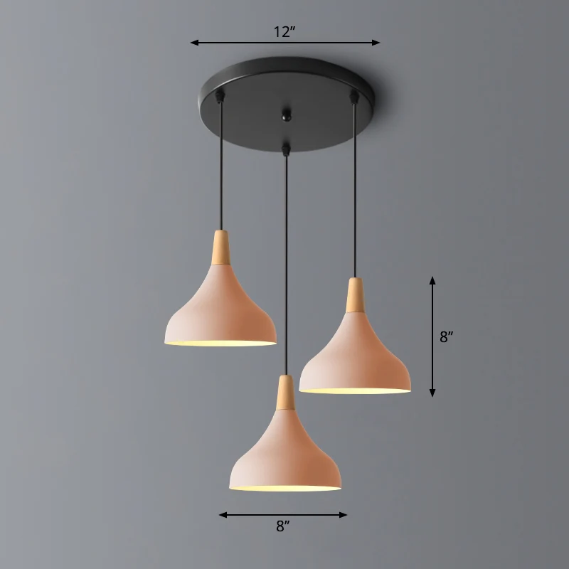 Swell-vormige hanglamp Macaron Metaal 3-koppige meervoudige hanglamp met houten punt Clearhalo