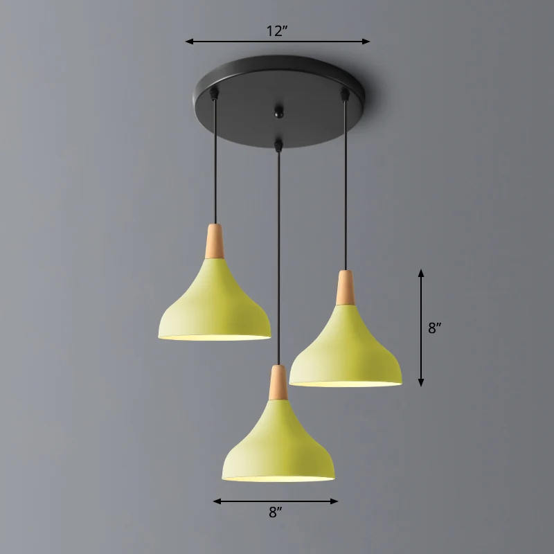Swell-vormige hanglamp Macaron Metaal 3-koppige meervoudige hanglamp met houten punt Clearhalo