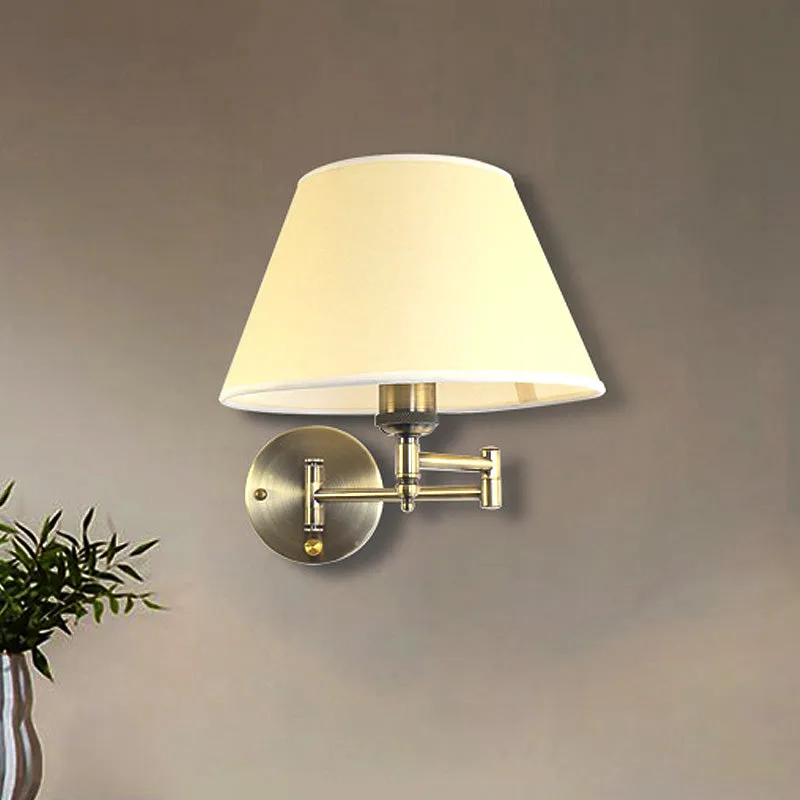 Swing Arm Paper Wall Mount Lamp met Schaduw Modern 1 Licht Wit/Beige Sconce Lichtarmatuur voor de woonkamer Clearhalo