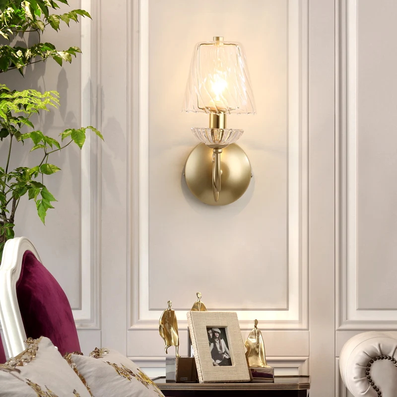 Swirl glazen kegel wandlamp met kristal deco hedendaagse 1-lichts wandlamp goud Clearhalo