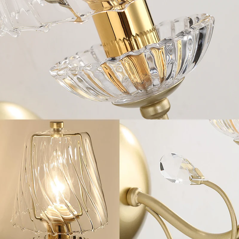 Swirl glazen kegel wandlamp met kristal deco hedendaagse 1-lichts wandlamp goud Clearhalo