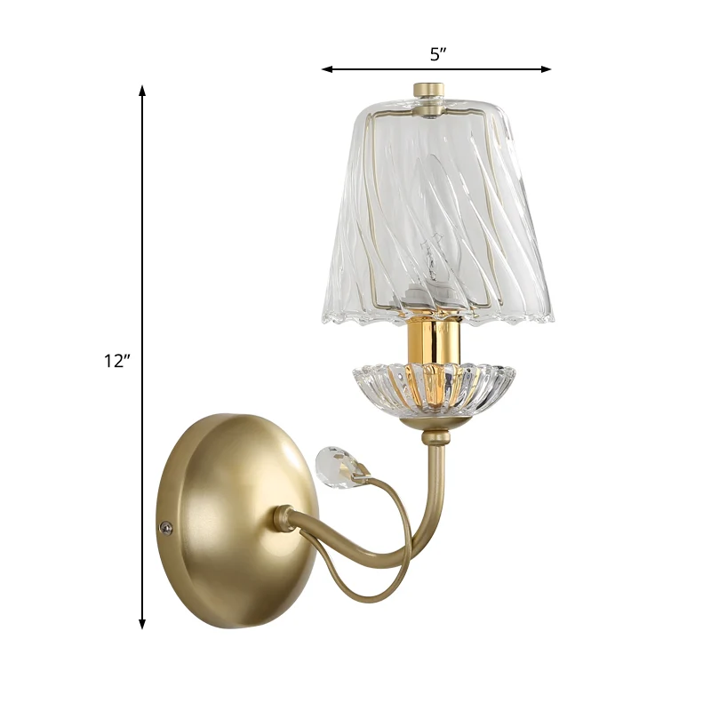 Swirl glazen kegel wandlamp met kristal deco hedendaagse 1-lichts wandlamp goud Clearhalo
