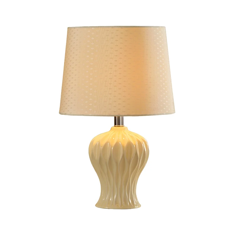 Taaklamp van textiel, moderne tafellamp met 1 lamp wit met urn-keramische voet Clearhalo