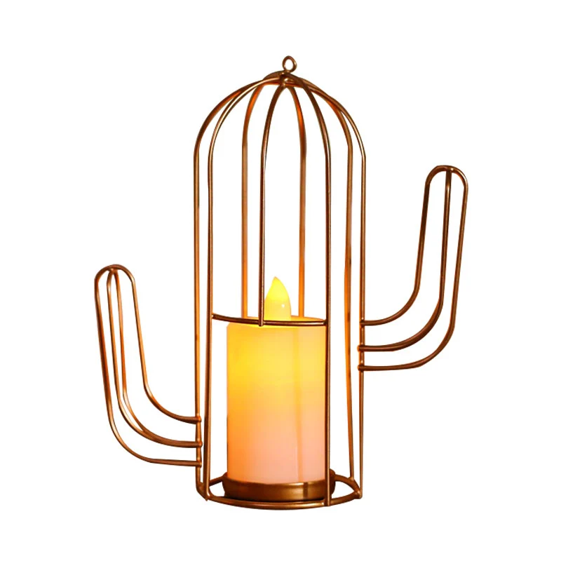 Tafellamp kaarsstijl, kinderijzer, gouden LED-nachtkastjeverlichting met driehoek/cactuskooi Clearhalo