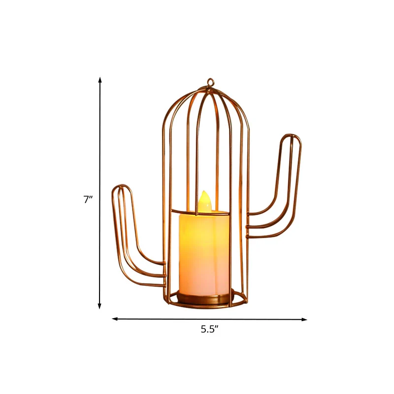 Tafellamp kaarsstijl, kinderijzer, gouden LED-nachtkastjeverlichting met driehoek/cactuskooi Clearhalo
