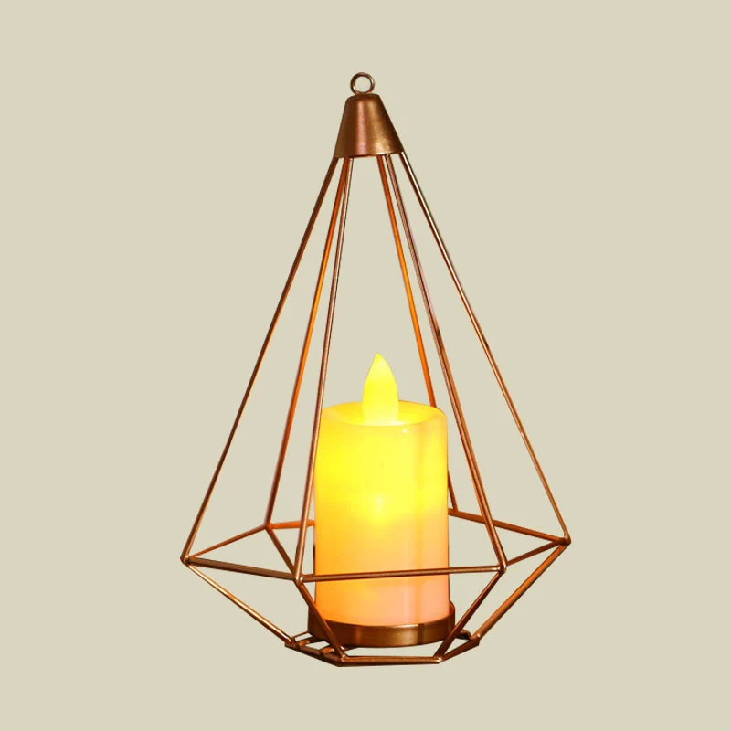 Tafellamp kaarsstijl, kinderijzer, gouden LED-nachtkastjeverlichting met driehoek/cactuskooi Clearhalo