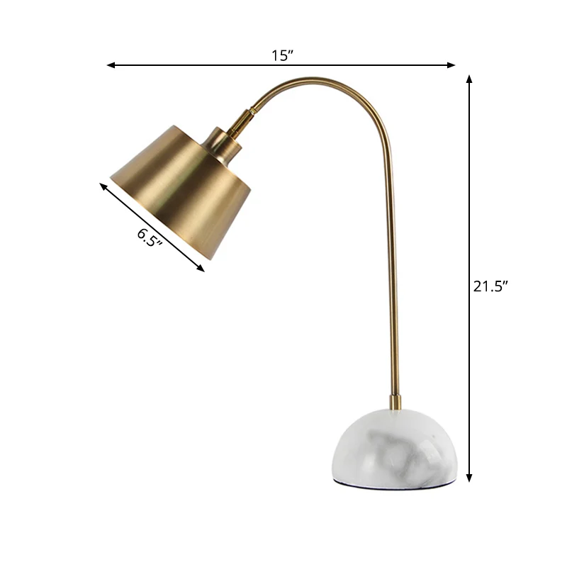 Tafellamp met gouden taps toelopende kap, moderne stijl, 1-kops metalen staande tafellamp met marmeren voet Clearhalo