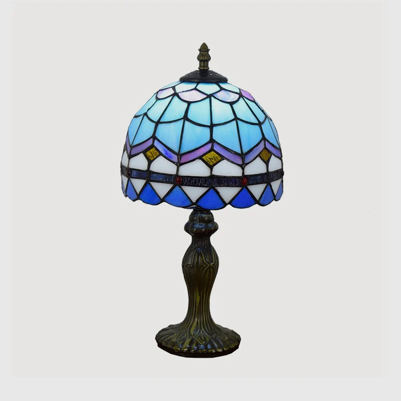 Tafellamp met 1 lamp, mediterrane koepel, nachtkastje van gerasterd glas, blauw voor woonkamer Clearhalo