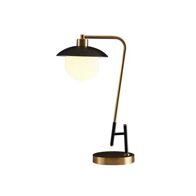 Tafellamp van opaalglas, postmodern, 1-lichts zwart-gouden nachtlamp met koepelvormige kap Clearhalo