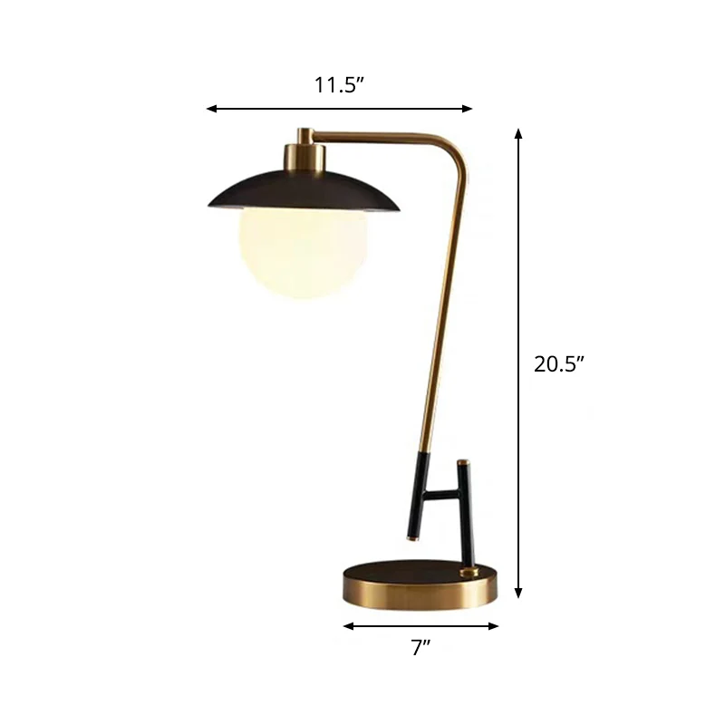 Tafellamp van opaalglas, postmodern, 1-lichts zwart-gouden nachtlamp met koepelvormige kap Clearhalo