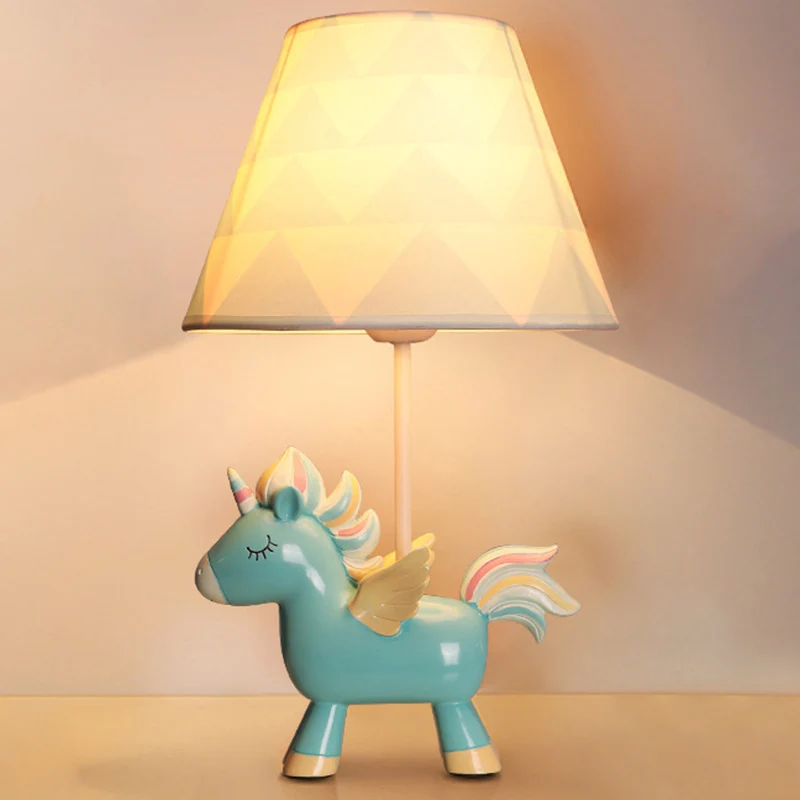 Tafellamp van stof met taps toelopende print Cartoon 1-lamps nachtkastje met eenhoorndeco voor kinderkamer Clearhalo