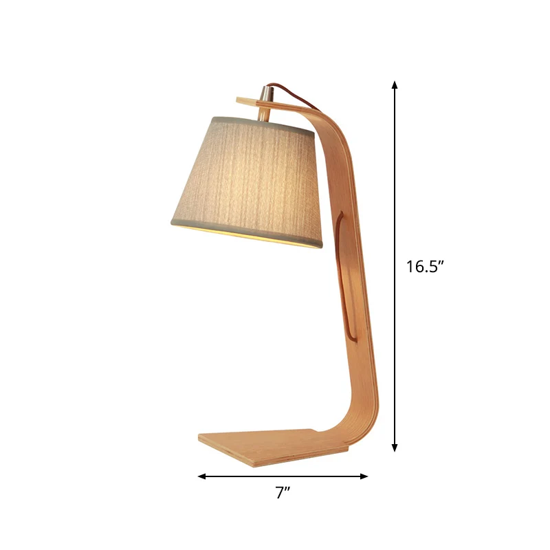 Tafellamp van textiel, modernisme, 1-lichtgrijs, plug- nachtlampje met gebogen houten arm Clearhalo