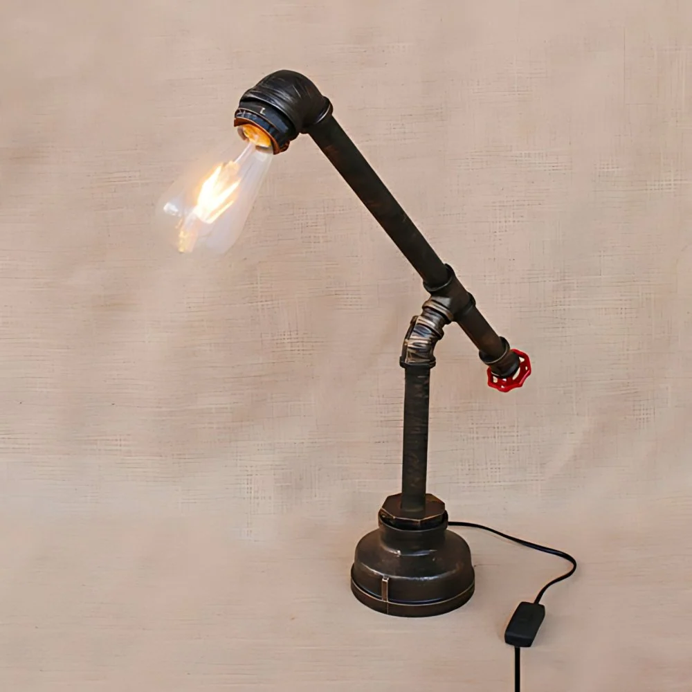 Tafelverlichting met bronzen afwerking, kale lamp en ventielwiel, vintage metalen 1-kops staande tafellamp voor binnen Cle...