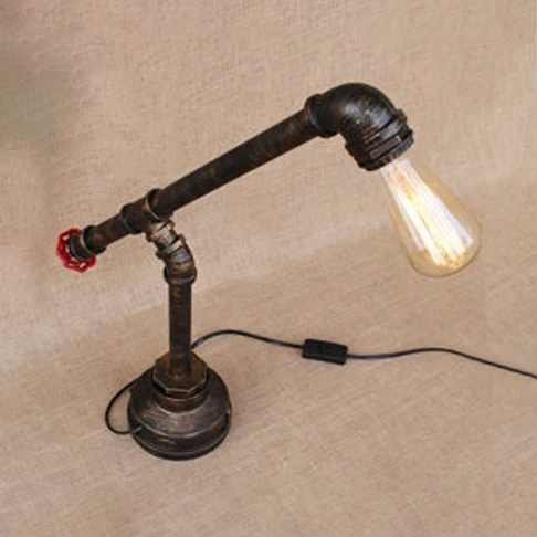 Tafelverlichting met bronzen afwerking, kale lamp en ventielwiel, vintage metalen 1-kops staande tafellamp voor binnen Cle...