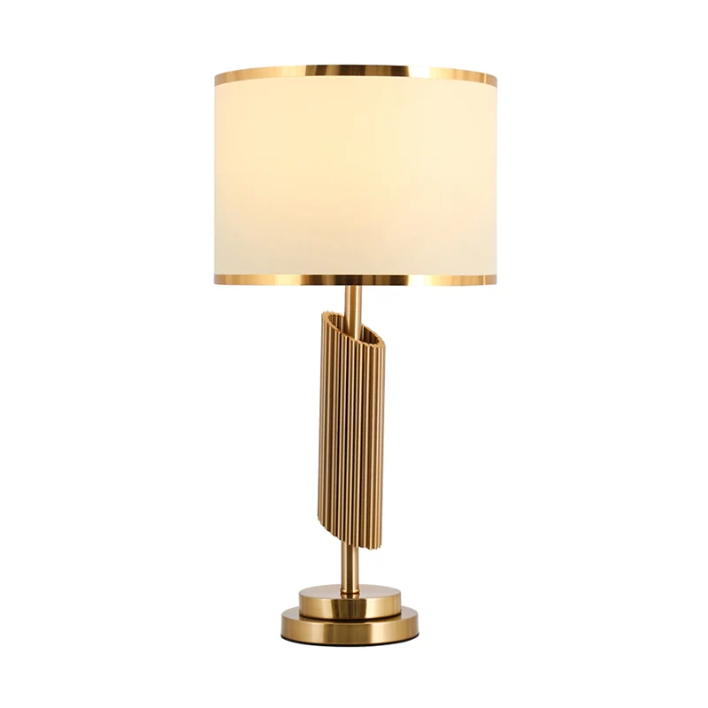 Tafelverlichting van stoffen ton Klassieke salonnachtlamp met 1 lichtpunt en afgeschuinde cilindervoet messing Clearhalo