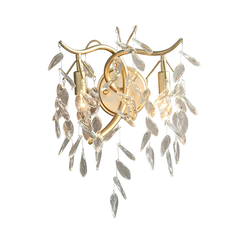 Tak helder kristal wandmontage lamp land 2 hoofden nachtkastje verlichtingsarmatuur messing Clearhalo