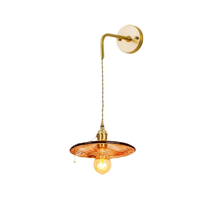 Tan glazen kegel/trapezium/platte blaker kolonialisme 1-lichts woonkamer wandgemonteerd lichtarmatuur goud met snoer Clear...