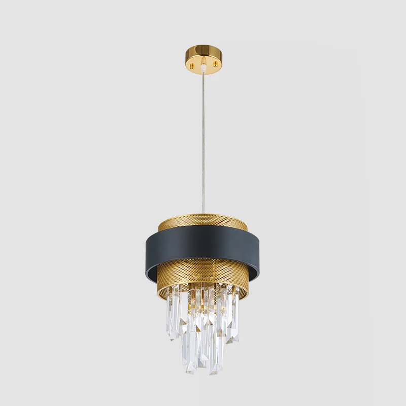 Taper Great Room Down Mini-hanger Moderne kristallen prisma's 1 lamp Zwart en goud afgewerkt hanglicht Clearhalo