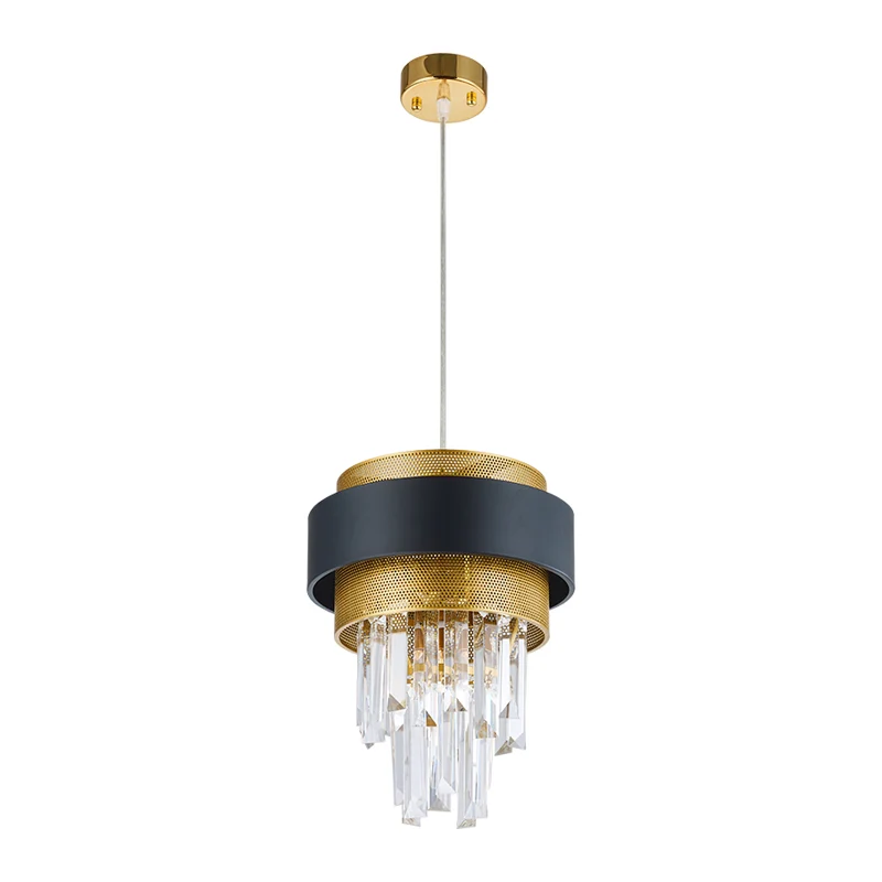 Taper Great Room Down Mini-hanger Moderne kristallen prisma's 1 lamp Zwart en goud afgewerkt hanglicht Clearhalo