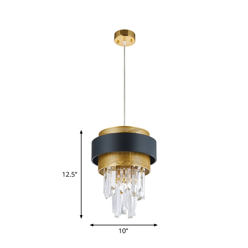 Taper Great Room Down Mini-hanger Moderne kristallen prisma's 1 lamp Zwart en goud afgewerkt hanglicht Clearhalo