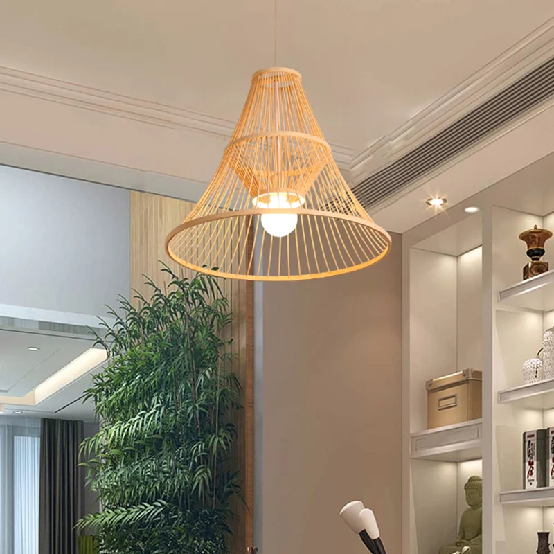 Taps toelopende bamboe hanglamp Azië 1 lichtbeige hanglamp voor slaapkamer Clearhalo