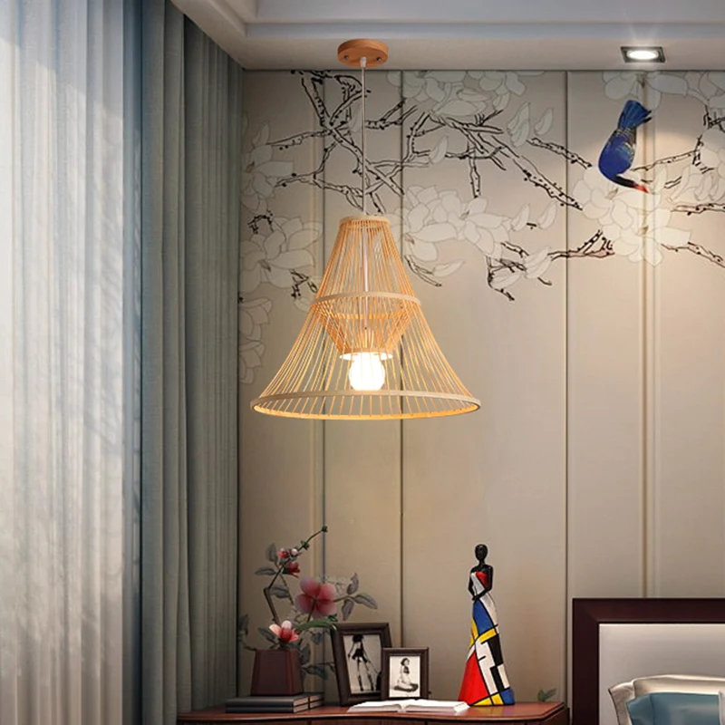 Taps toelopende bamboe hanglamp Azië 1 lichtbeige hanglamp voor slaapkamer Clearhalo