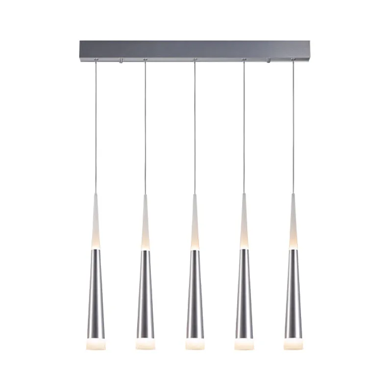 Taps toelopende hanglamp modern metaal 5/6 koppen zilveren hangende hanglamp voor eetkamer warm/wit/neutraal Clearhalo