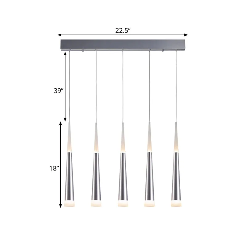Taps toelopende hanglamp modern metaal 5/6 koppen zilveren hangende hanglamp voor eetkamer warm/wit/neutraal Clearhalo