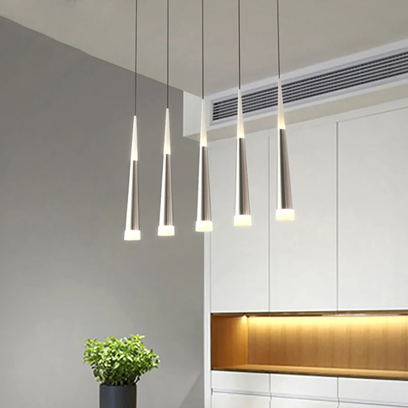 Taps toelopende hanglamp modern metaal 5/6 koppen zilveren hangende hanglamp voor eetkamer warm/wit/neutraal Clearhalo