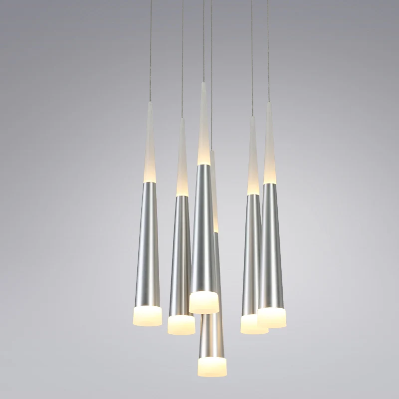 Taps toelopende hanglamp modern metaal 5/6 koppen zilveren hangende hanglamp voor eetkamer warm/wit/neutraal Clearhalo