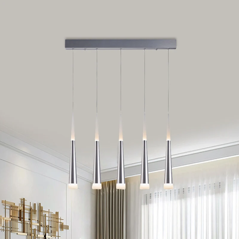 Taps toelopende hanglamp modern metaal 5/6 koppen zilveren hangende hanglamp voor eetkamer warm/wit/neutraal Clearhalo