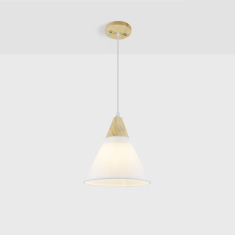 Taps toelopende hanglamp Simplicity Fabric 1-lichts eetkamer hanglamp met houten blad wit Clearhalo