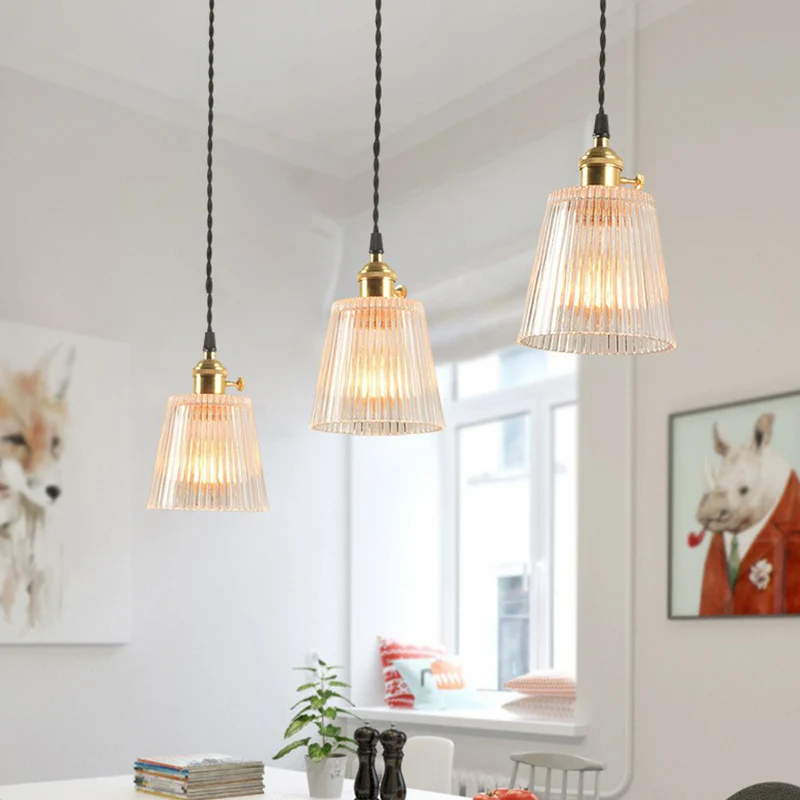 Taps toelopende, helder geribbelde glazen hanglamp Eenvoud 1 lamp Restaurant hanglamp Clearhalo