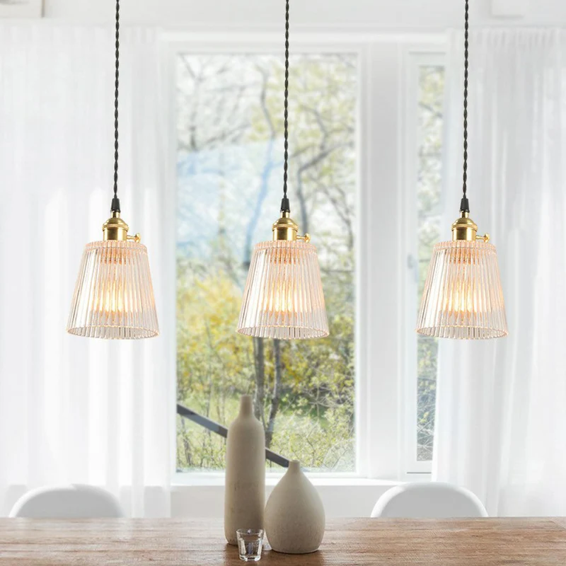 Taps toelopende, helder geribbelde glazen hanglamp Eenvoud 1 lamp Restaurant hanglamp Clearhalo
