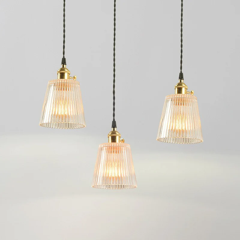 Taps toelopende, helder geribbelde glazen hanglamp Eenvoud 1 lamp Restaurant hanglamp Clearhalo