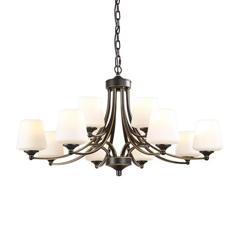 Taps toelopende kap White Frost Glass Suspension Light Rustieke woonkamer kroonluchterlamp Clearhalo