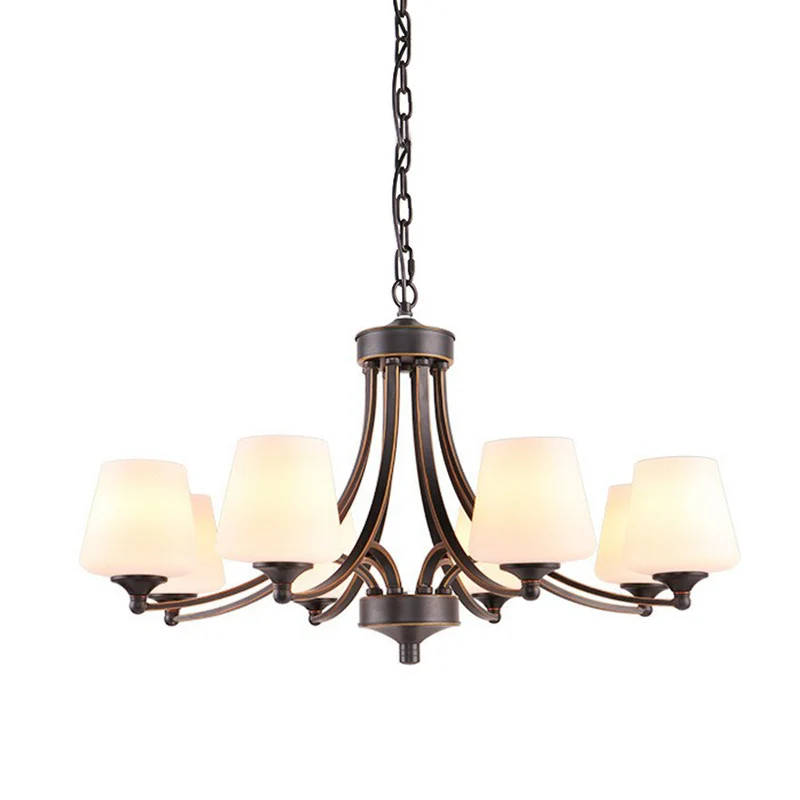 Taps toelopende kap White Frost Glass Suspension Light Rustieke woonkamer kroonluchterlamp Clearhalo