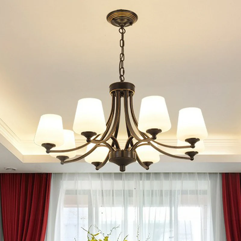 Taps toelopende kap White Frost Glass Suspension Light Rustieke woonkamer kroonluchterlamp Clearhalo