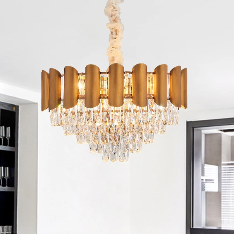 Taps toelopende kristallen hanglamp modernisme 6-lichts eetkamer kroonluchterverlichting messing Clearhalo