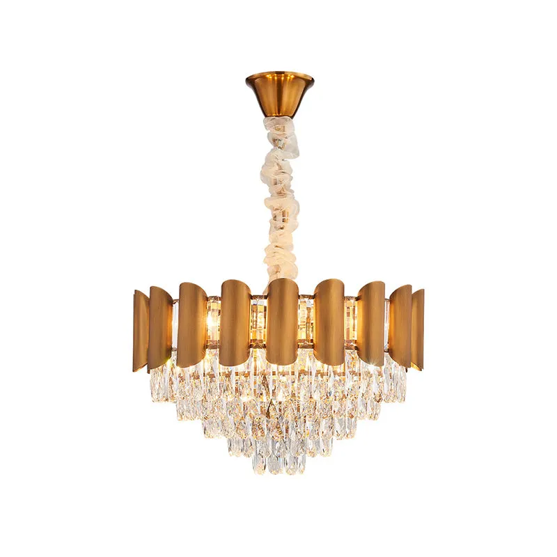Taps toelopende kristallen hanglamp modernisme 6-lichts eetkamer kroonluchterverlichting messing Clearhalo
