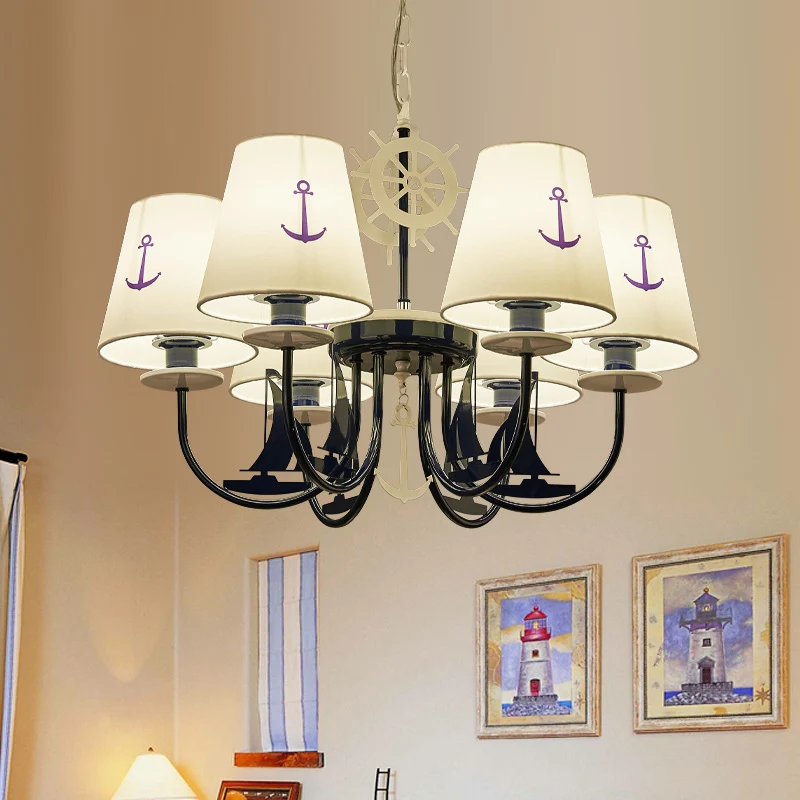 Taps toelopende kroonluchter hanglamp Minimalistische stoffen kleuterschool hanglamp met ankerpatroon wit Clearhalo