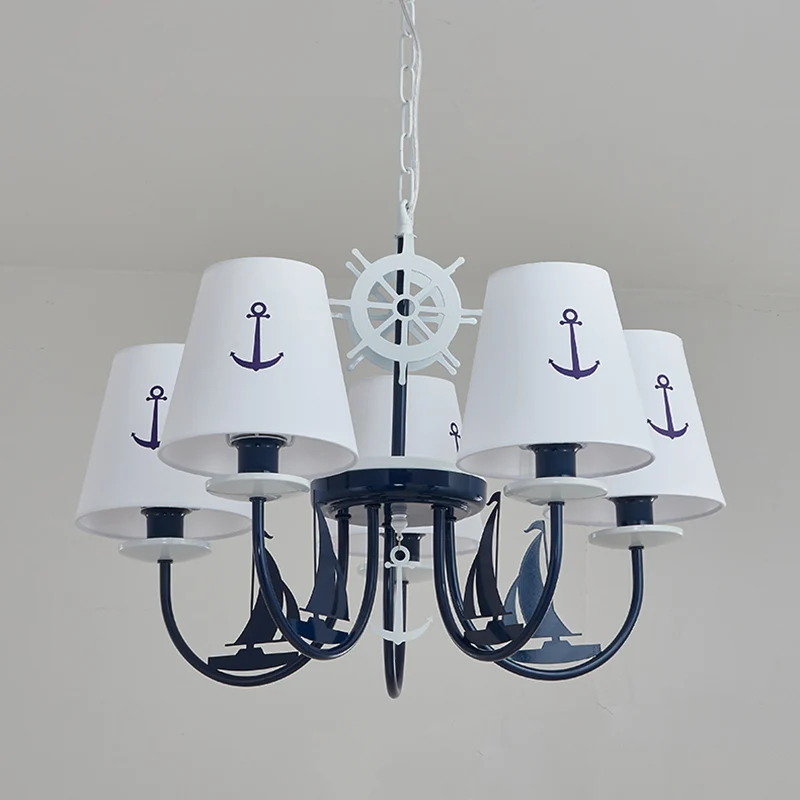 Taps toelopende kroonluchter hanglamp Minimalistische stoffen kleuterschool hanglamp met ankerpatroon wit Clearhalo