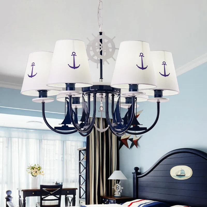 Taps toelopende kroonluchter hanglamp Minimalistische stoffen kleuterschool hanglamp met ankerpatroon wit Clearhalo