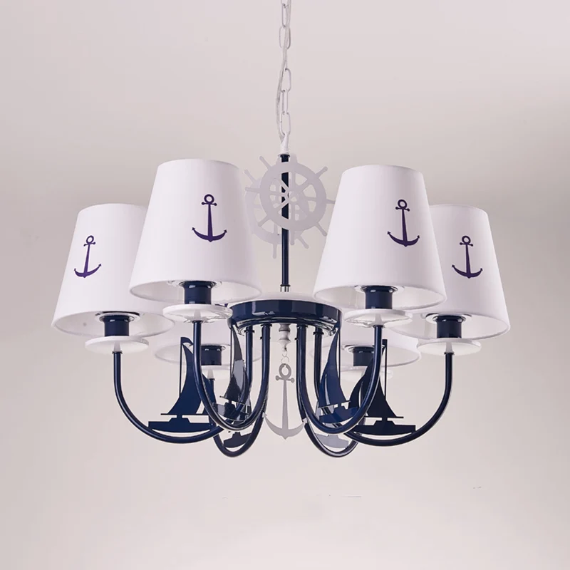 Taps toelopende kroonluchter hanglamp Minimalistische stoffen kleuterschool hanglamp met ankerpatroon wit Clearhalo