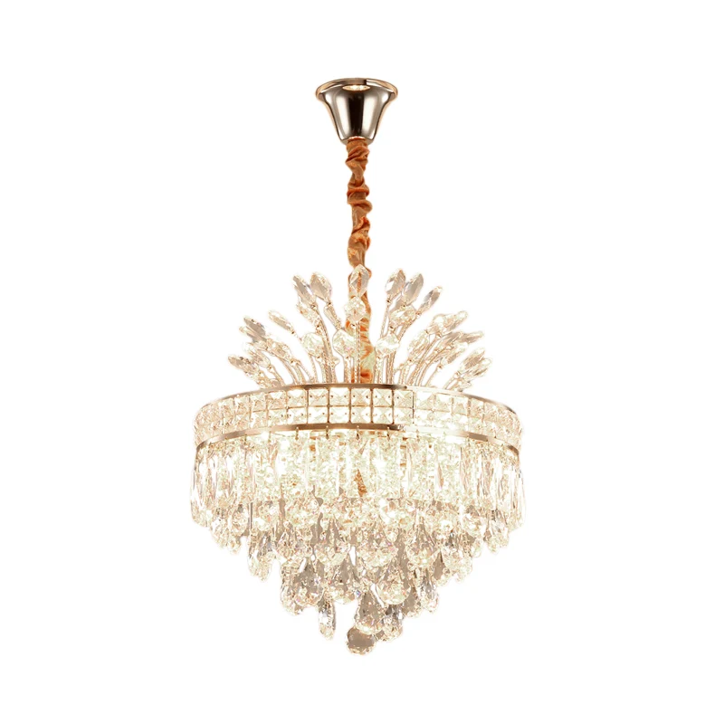 Taps toelopende kroonluchter, modern gefacetteerd kristal, 9 lampen, gouden hanglamp voor slaapkamer Clearhalo